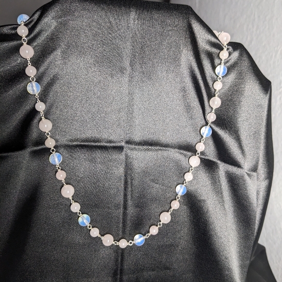 Moonstone Rose Quartz Crystal Necklace Handmade Artisan Silver Unique Natural - Picture 6 of 10